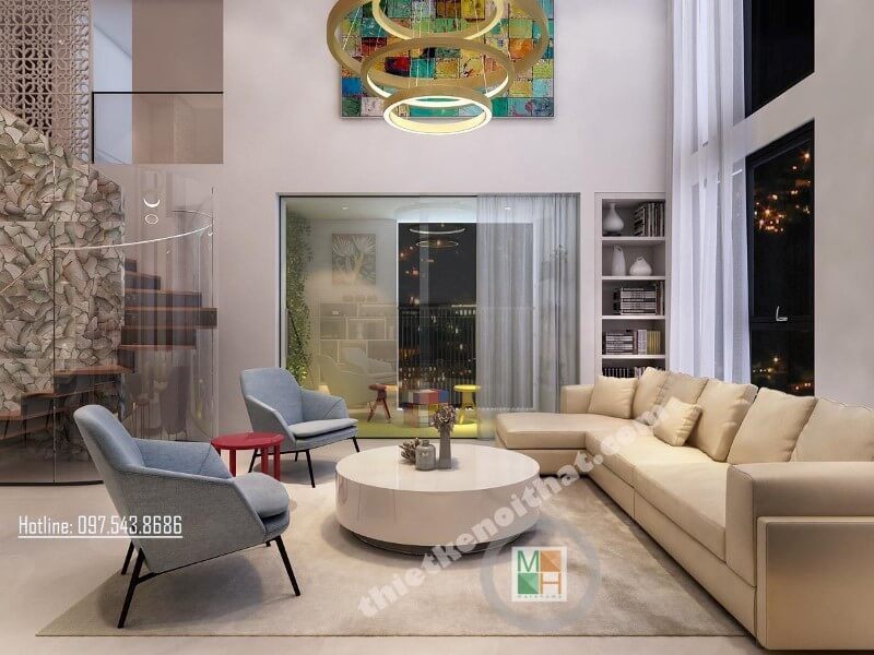 Phòng khách chung cư được trang trí với một chiếc sofa bọc da.